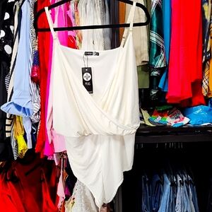 Boohoo White Draped Sleeveless Bodysuit